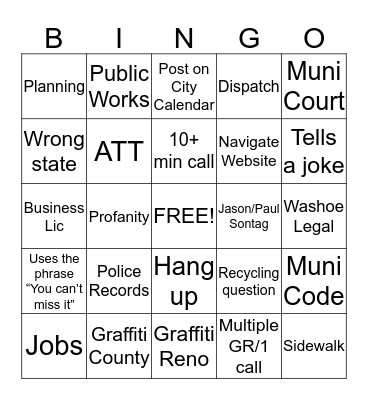 Reno Direct Bingo Card