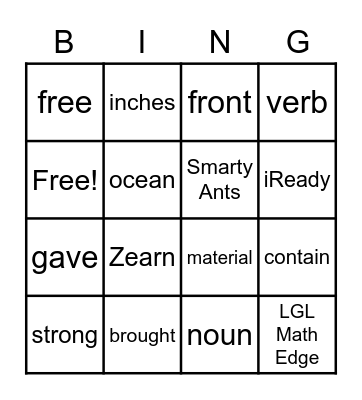 U10W1 High Frequency Words Bingo Card