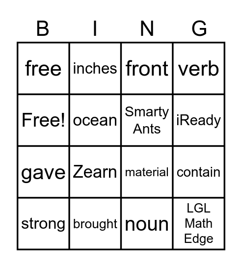 U10W1 High Frequency Words Bingo Card