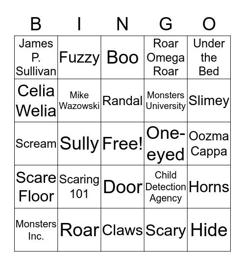 Monsters Bingo Card