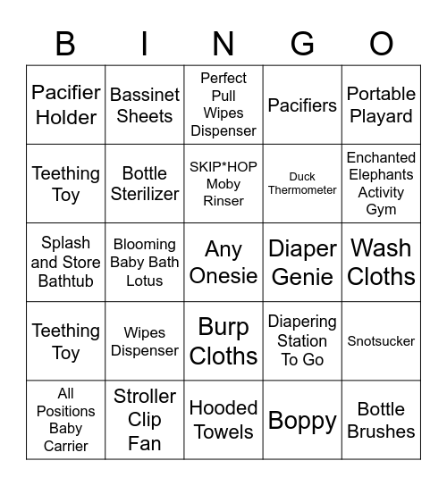 Baby Shower Bingo Card