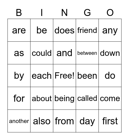 Grade 1 Trick Words A Bingo Card