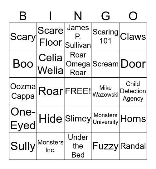Monsters Bingo Card