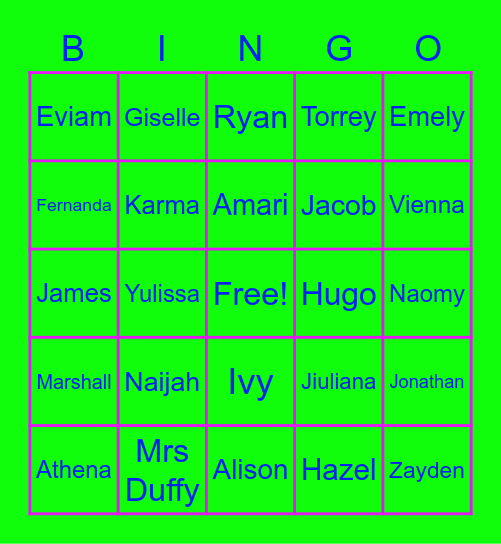 Name Bingo Card