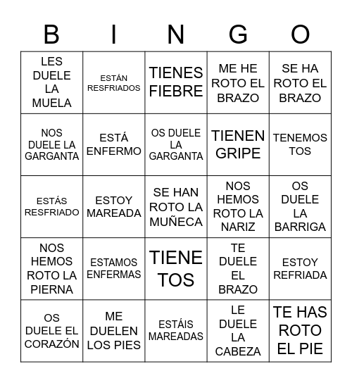 LA SALUD FÍSICA Bingo Card