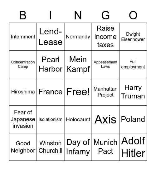 World War II Bingo Card