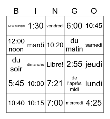 Quelle heure est-il? Bingo Card