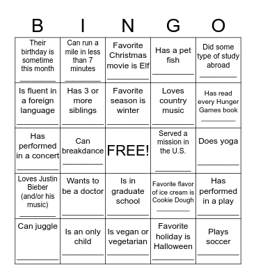Get to know you BINGO Card