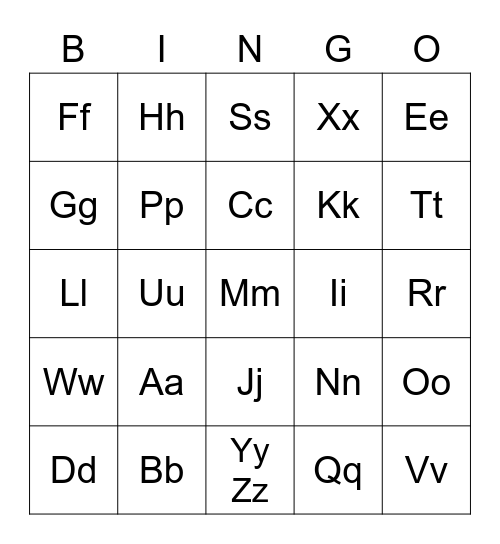 Memory Word Bingo Card