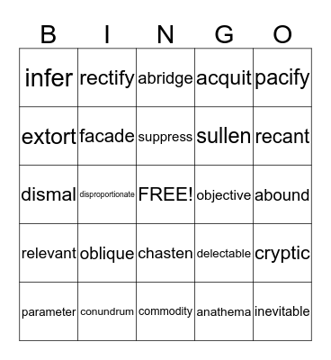 English III Vocab  Bingo Card