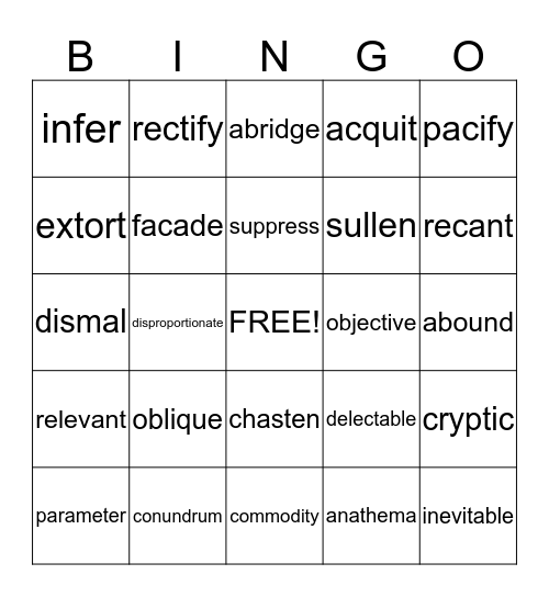 English III Vocab  Bingo Card