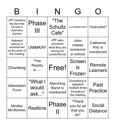 Faculty Meeting Bingo Card