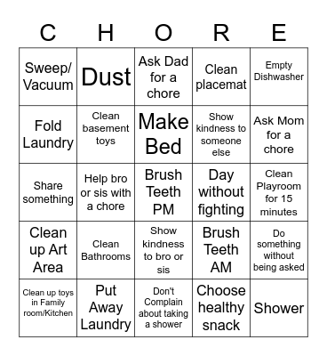 Chore Bingo Card