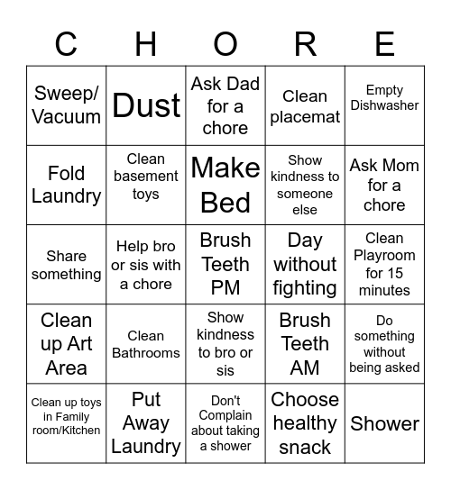 Chore Bingo Card