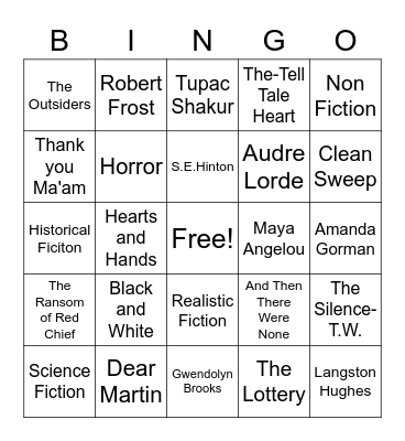 End of the Year Bingo Card