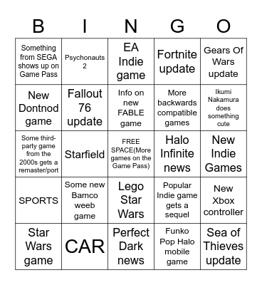 Microsoft/Bethesda E3 Bingo Card