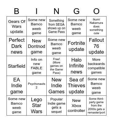 Microsoft/Bethesda E3 Bingo Card