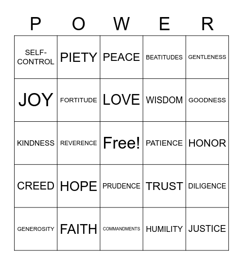 Disciple Powers Bingo Card