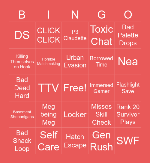 Killer Red Rank Bingo Card