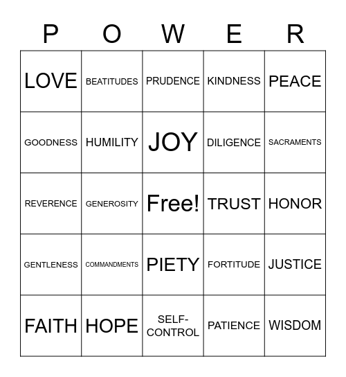 Disciple Powers Bingo Card