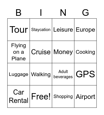 Vacation Bingo Card