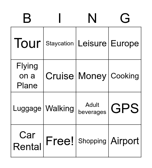 Vacation Bingo Card