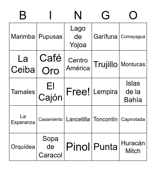 Cultura Honduras Bingo Card