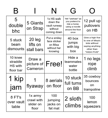 Gymnastics Bingo Card