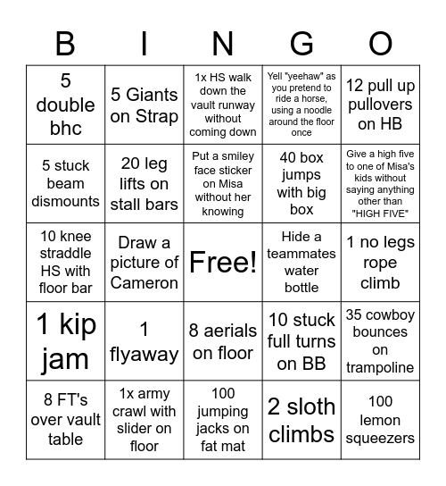 Gymnastics Bingo Card