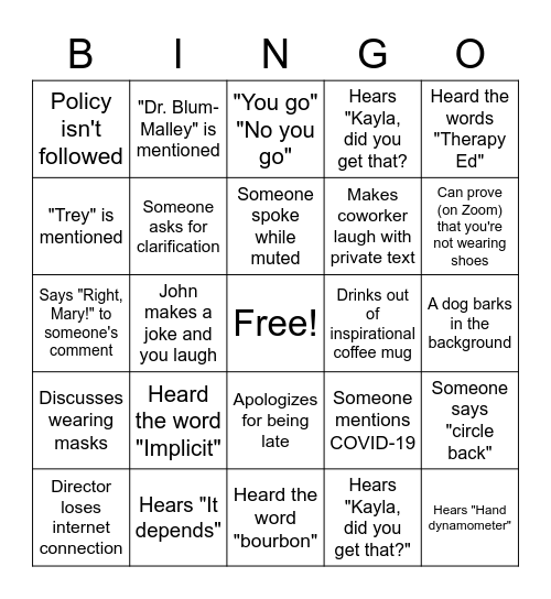 Meeting Bingo Card