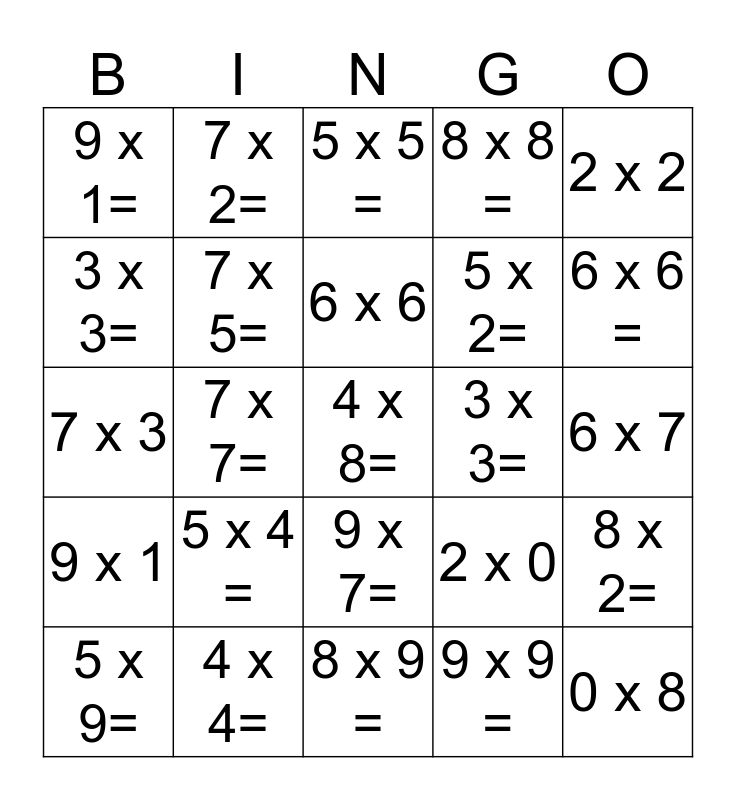 Multiplica Bingo Card