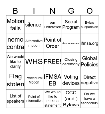 Plenary Bingo Card