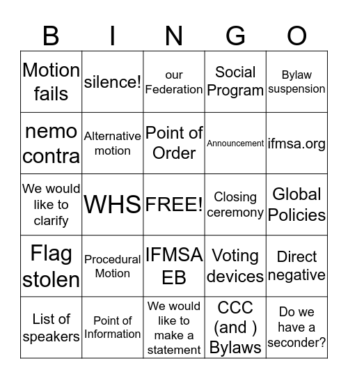 Plenary Bingo Card