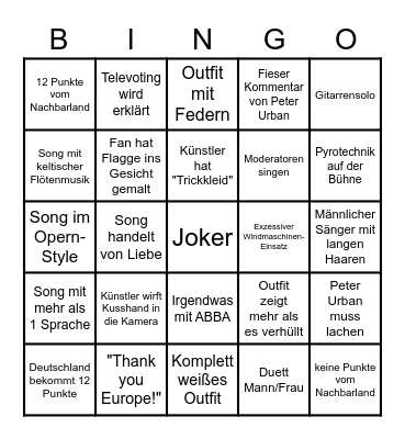 ESC 2021 OPEN UP Bingo Card