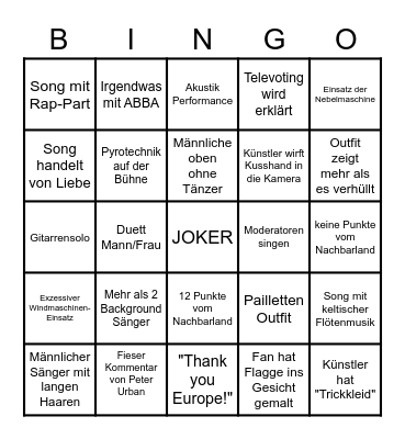 ESC 2021 OPEN UP! Bingo Card
