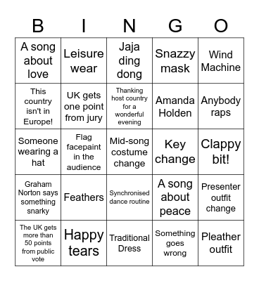 Mission Eurovision Bingo Card