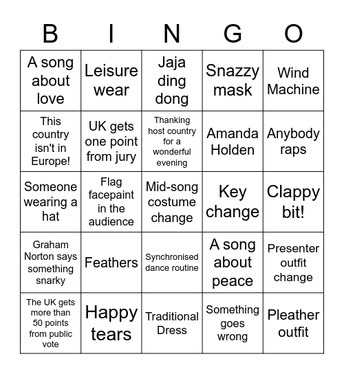 Mission Eurovision Bingo Card