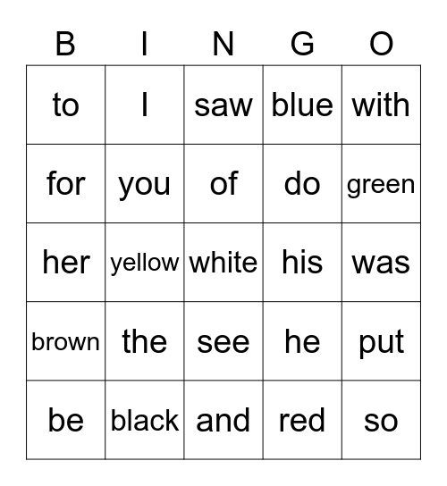Kindergarten Red Words Bingo Card