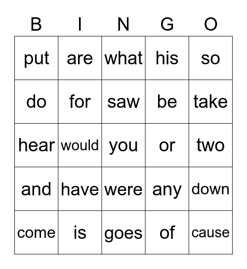 Red Words-First 61 Bingo Card