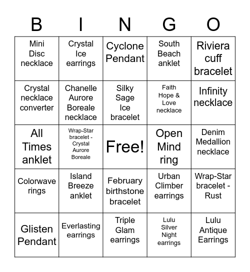 Touchstone Crystal Bingo Party Bingo Card