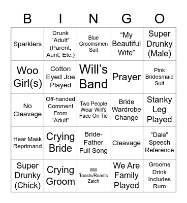 Will Wedding Bingo Card