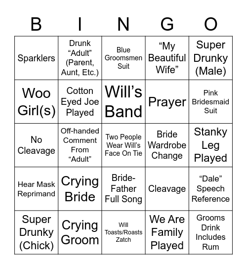 Will Wedding Bingo Card