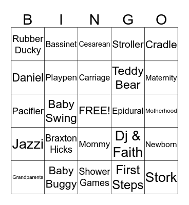 Jazz's Baby Showing Bingo Card