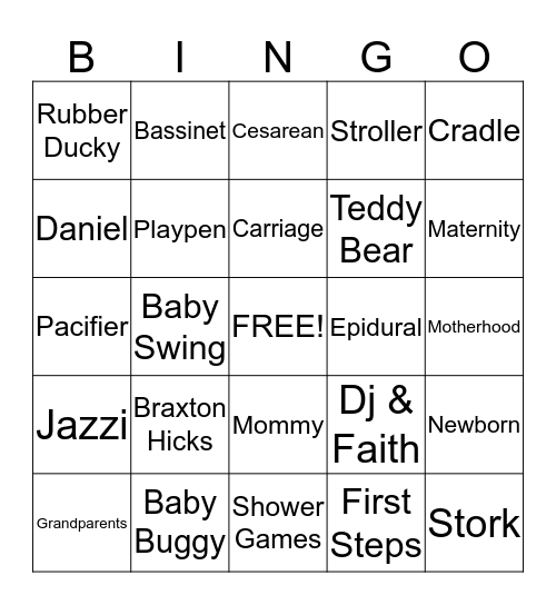 Jazz's Baby Showing Bingo Card