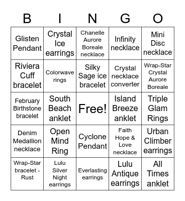 Touchstone Crystal Bingo Party Bingo Card