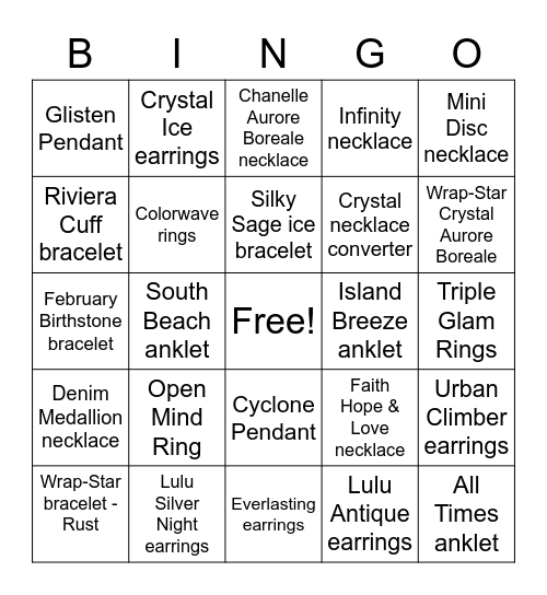 Touchstone Crystal Bingo Party Bingo Card
