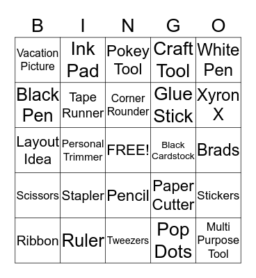 Scrapbook Bingo Card