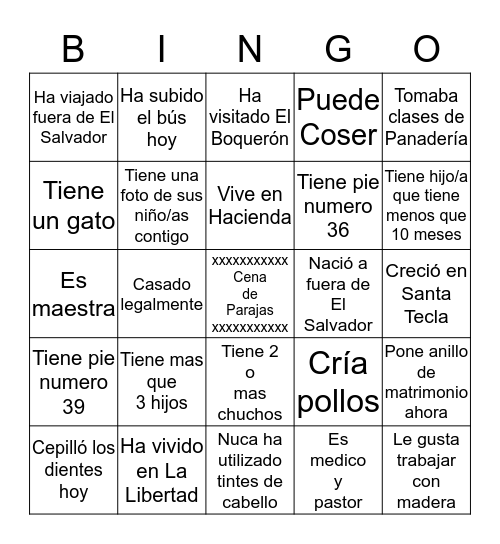 P A R E J A S Bingo Card