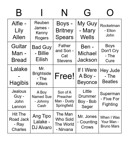 Boys Will Be Boys Bingo Card