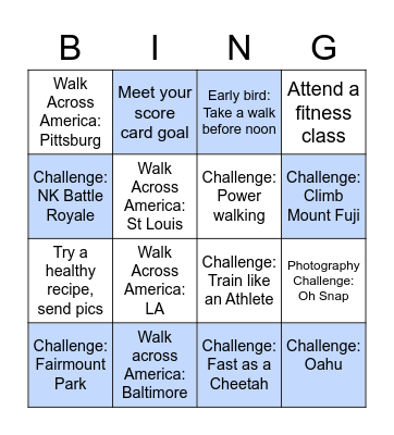 NK Fitness Bingo Card